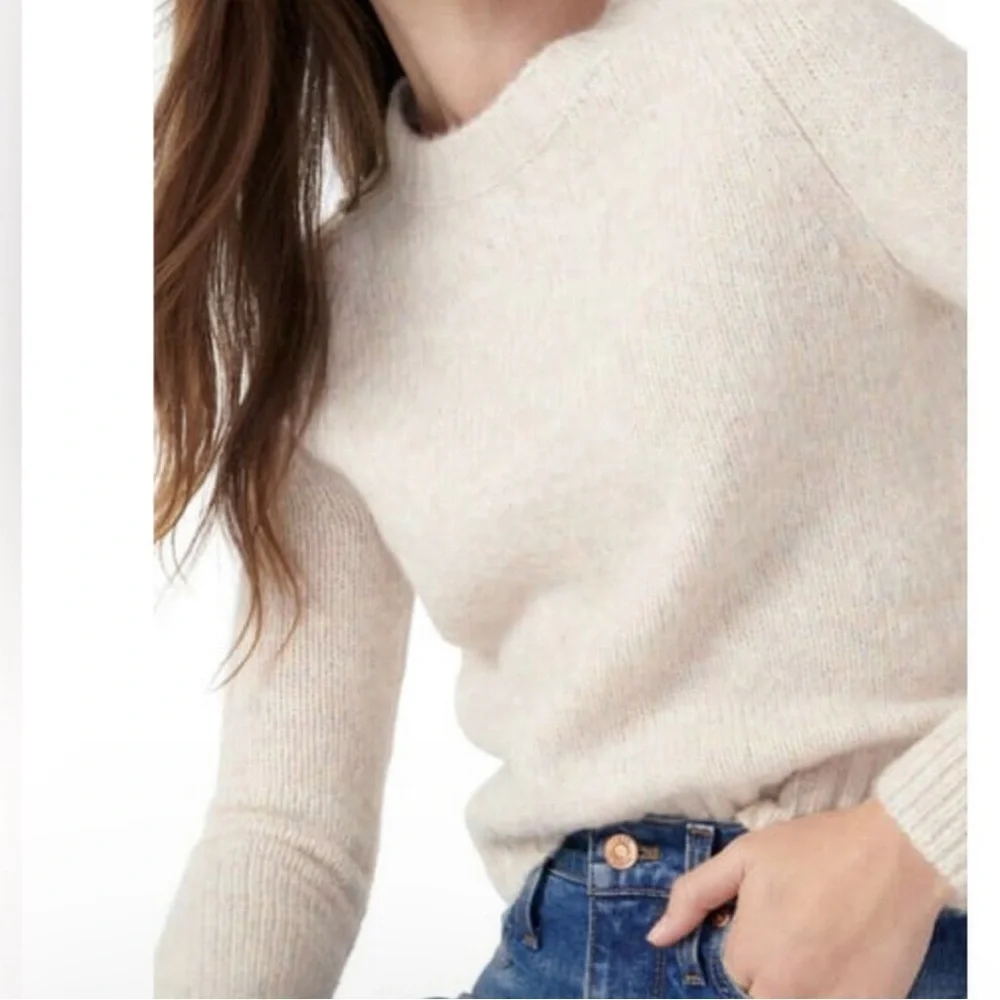 J. Crew Fuzzy Wool Alpaca Women's Cream Crew Neck Sweater Holiday Preppy